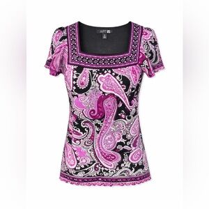 APT 9 Y2K Purple Paisley Boho Square Neck Top Fairycore Cottagecore-Small